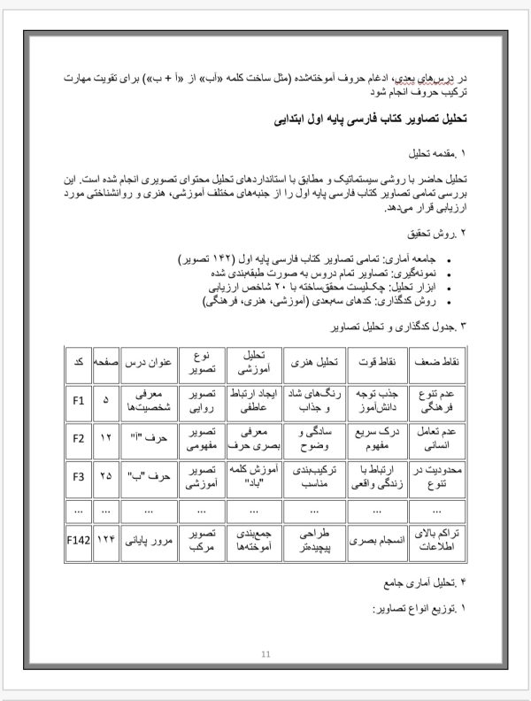 تحلیل محتوای کتاب فارسی اول ابتدایی